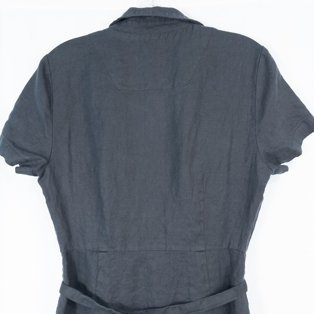 Quince 100% European Linen Button Front Dress Black Small Pockets Minimalist - Picture 13 of 15